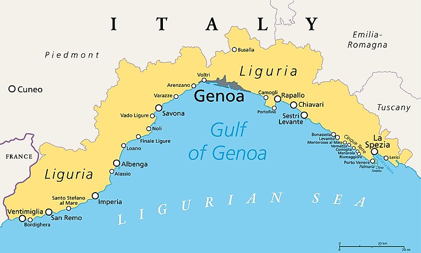 Map showing the Gulf of Genoa.