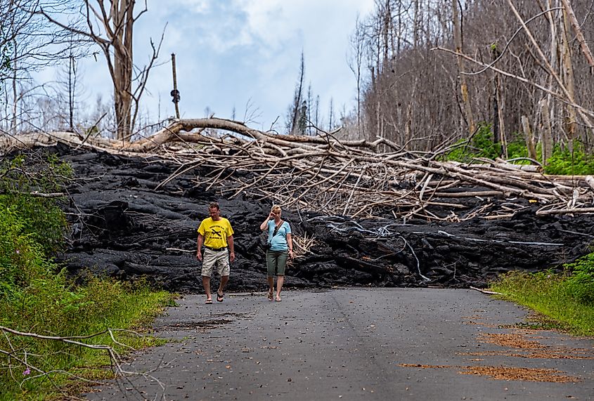 Lava after the 2018 volcanic eruption in the Leilani Estates area in Pahoa, Hawaii