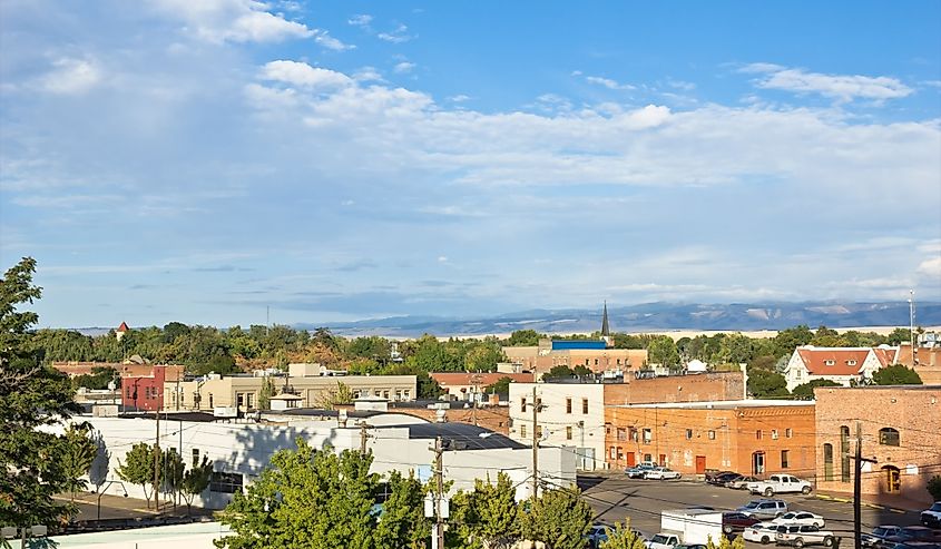 View of the small city Walla Walla in Eastern Washington during sunset.