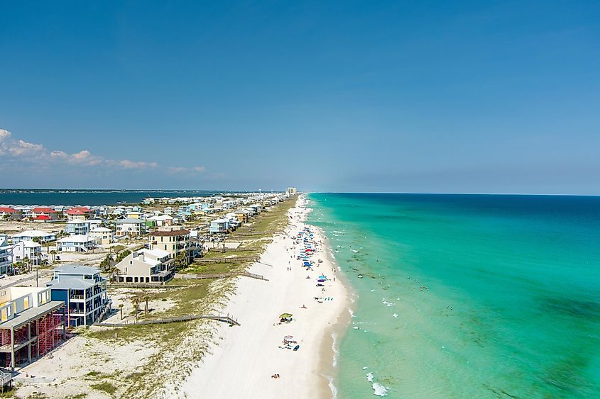 Aerial view of the beach in Navarre, Florida.