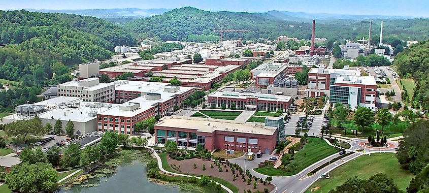 An aerial view of the Oak Ridge National Laboratory campus