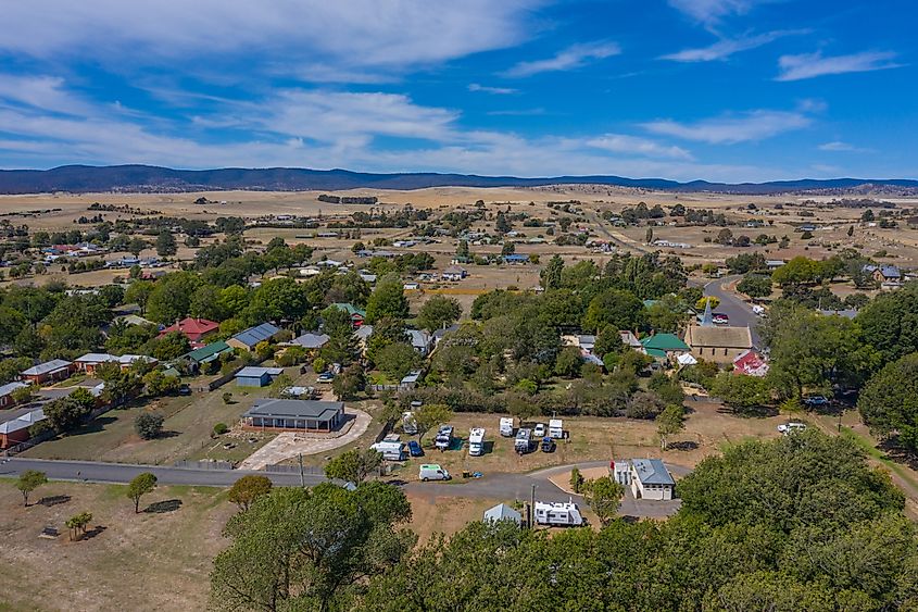 Aerial view of Ross, Tasmania, Australia.