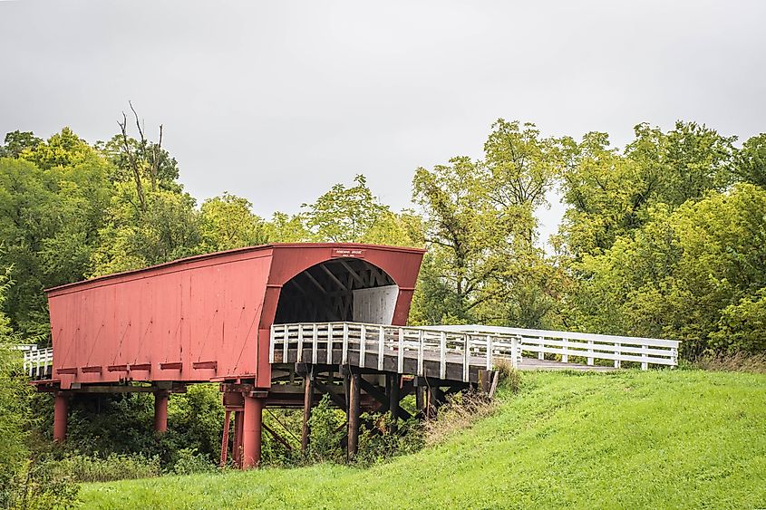 The historic Roseman Covered Bridge in Winterset, Iowa.