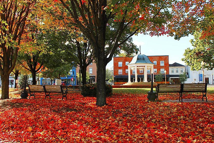 The gazebo on Main Street in Front Royal, Virginia during fall.