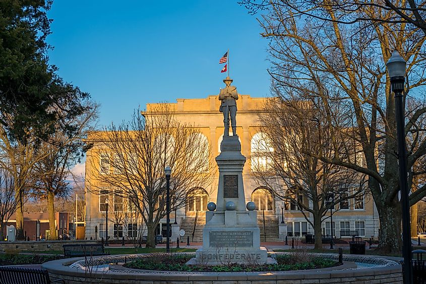 Confederate Statue in front of courthouse, downtown Bentonville, Arkansas