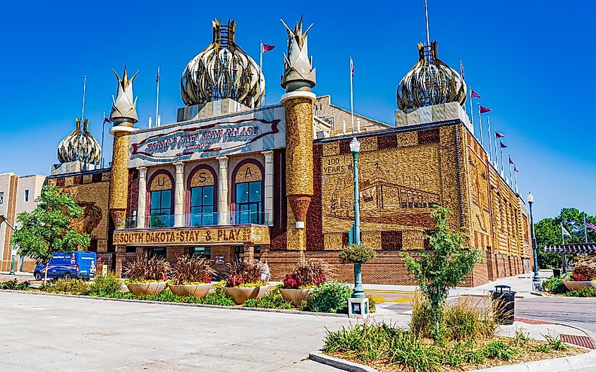 The Corn Palace, an unique building in Mitchell, South Dakota decorated with corn