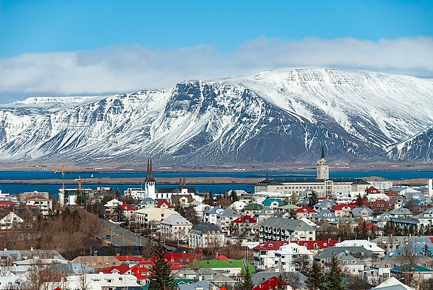 Reykjavik, capital city of Iceland, during winter.