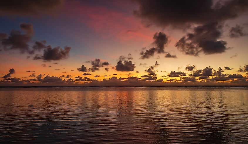 The sky glows just before sunrise in Hau'ula, Oahu, Hawaii