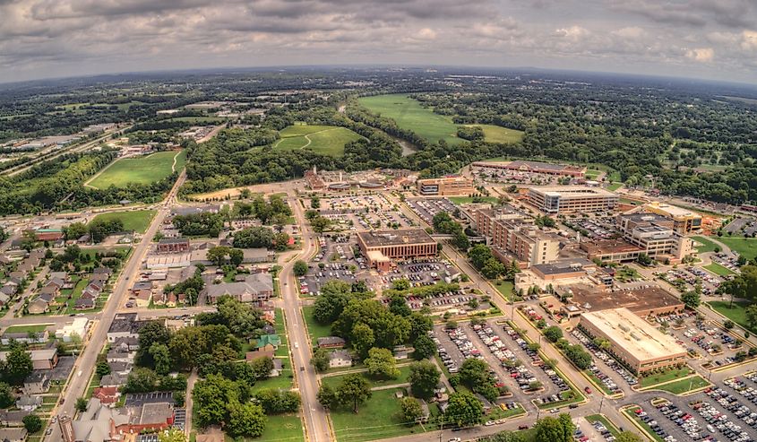 Aerial view of the small town Bowling Green in Kentucky.