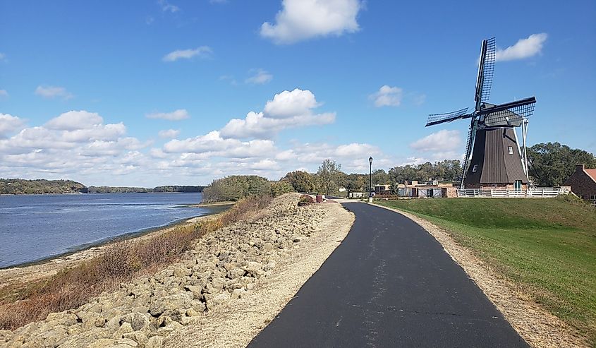 Windmill on a bike path in Fulton Illinois