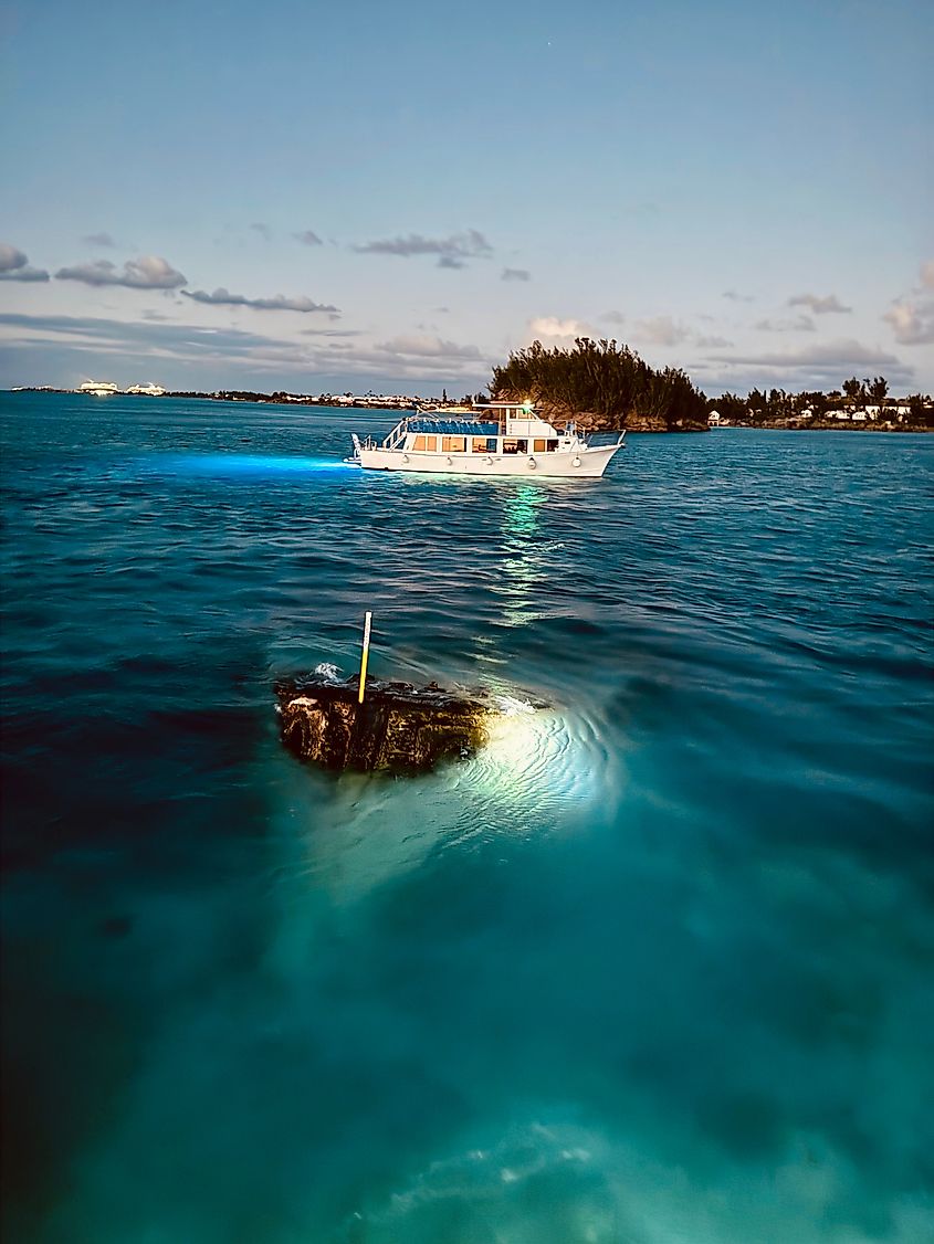 Bermuda triangle boat ride at sunset.