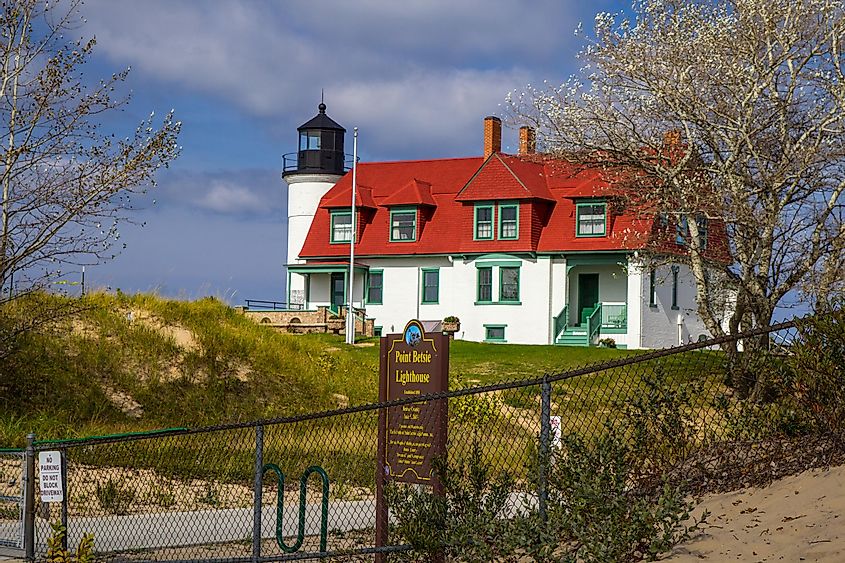  Exterior of the historic Point Betsie Lighthouse on the coast of Lake Michigan in the Sleeping Bear Dunes National Lakeshore area