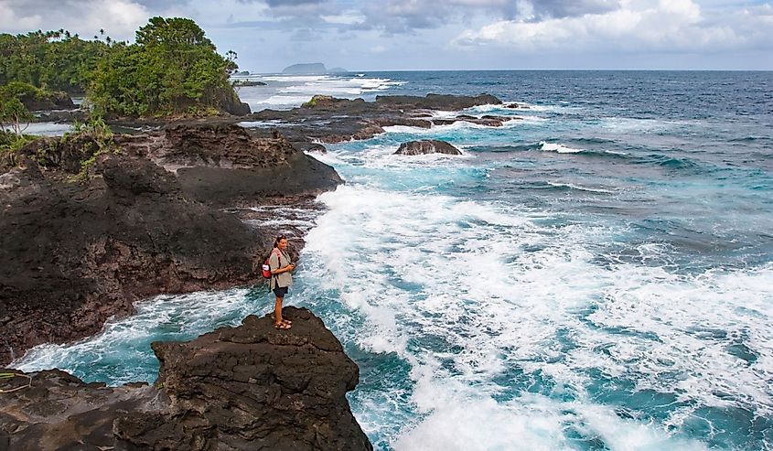 Volcanic coastline in the Republic of Samoa, Polynesia