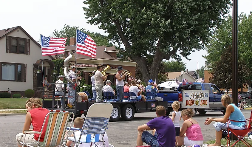 Schells Hobo band in Bavarian Blast Parade in New Ulm Minnesota