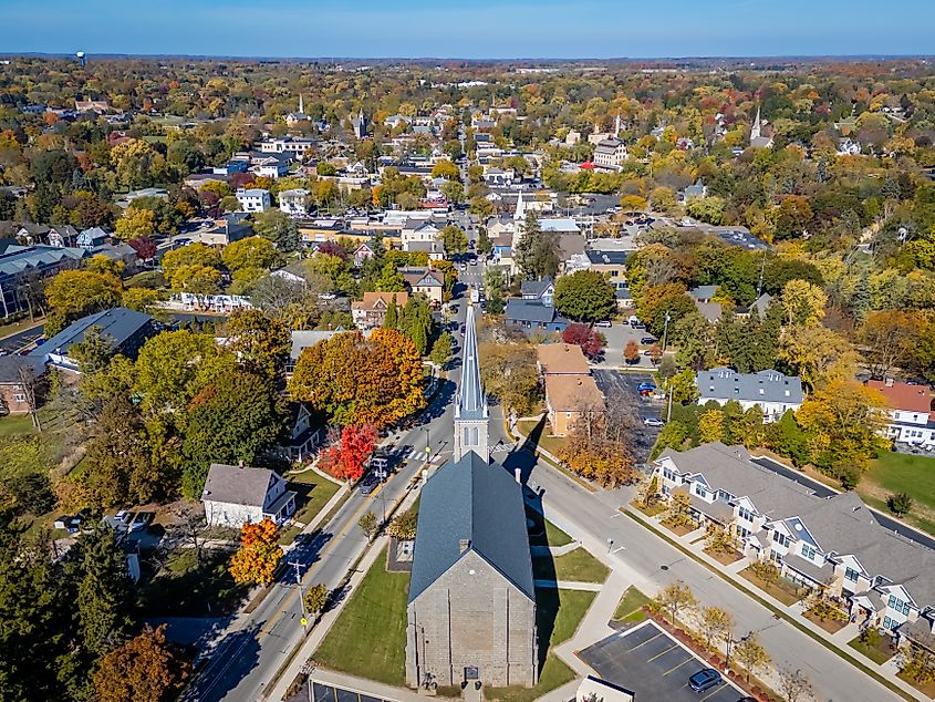 Aerial view of Cedarburg, Wisconsin.
