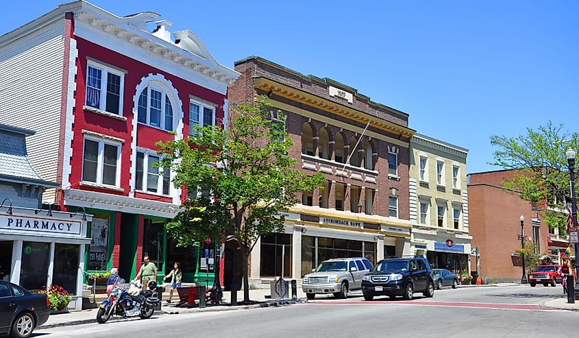 Main Street in village of Saranac Lake in Adirondack Mountains, New York