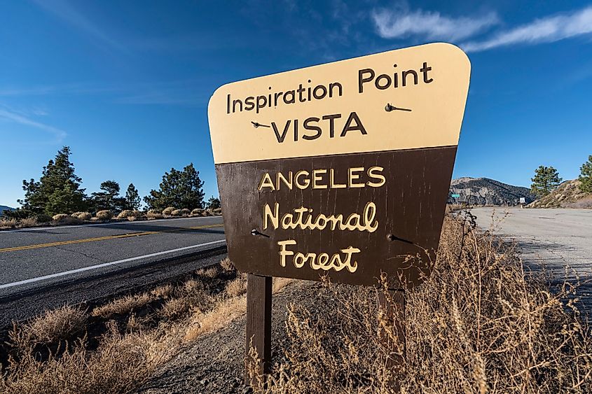 Inspiration point vista sign in San Gabriel Mountains, California