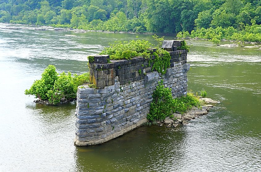 Remnants of the old Appalachian Trail Bridge in Harpers Ferry, West Virginia