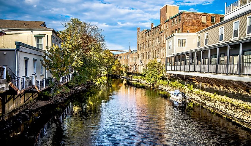 The town of Westerly, Rhode Island with a river running through the center