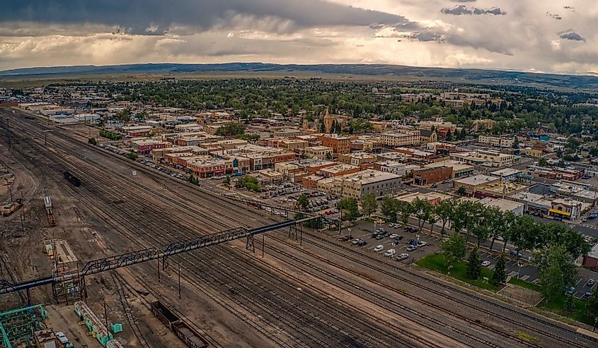 Aerial view of Downtown Laramie, Wyoming in Summer