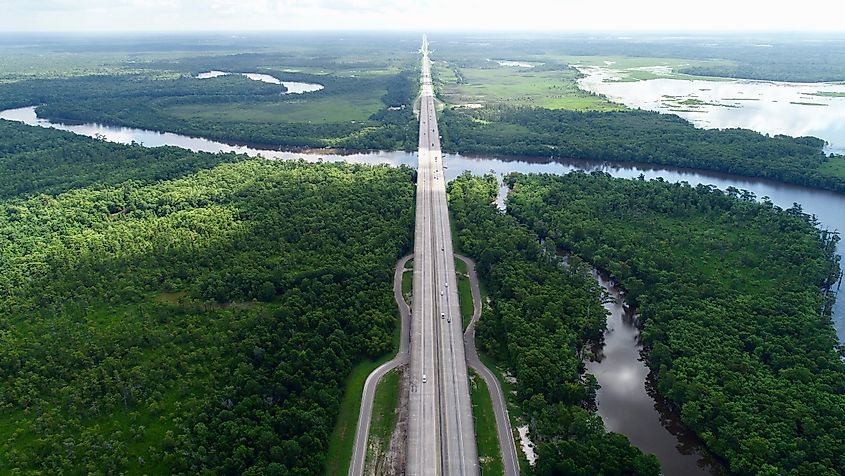 The Sabine River forms a border between Texas and Louisiana.