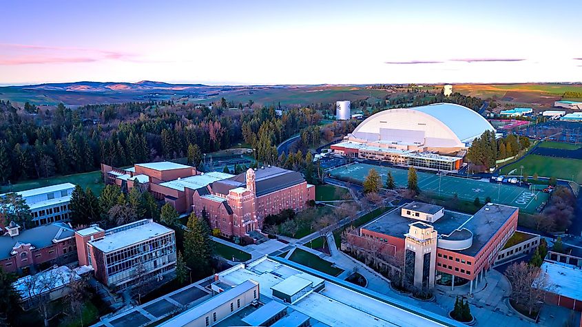 Aerial view of part of University of Idaho in Moscow, Idaho.