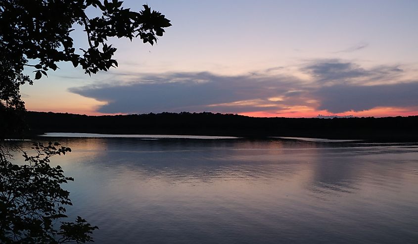 A sunset over Keystone Lake in Oklahoma.