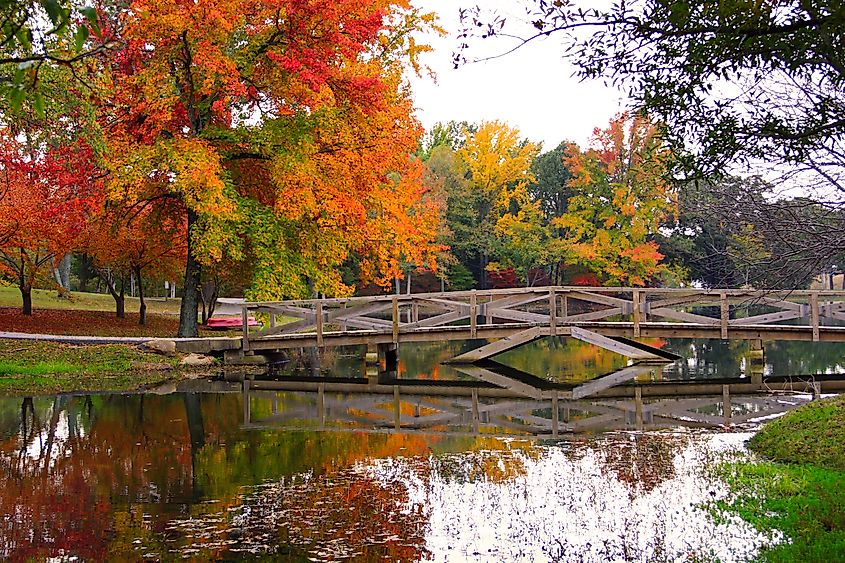 Fall scenery in a park in Batesville, Arkansas.