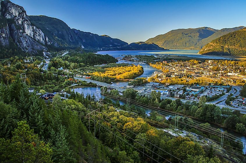 Aerial view of Squamish, British Columbia.