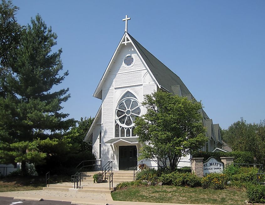 St. Mary's Church of Gilberts (1882). It is a rural stick style church that was probably based on a design in a pattern book. It replaced a 1855 church on the same site; the present church re-used some of its lumber.