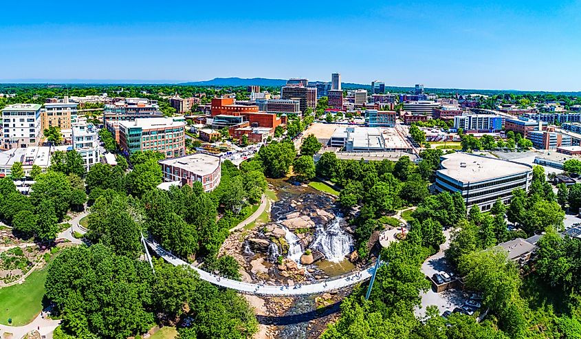 Drone city aerial image of downtown Greenville South Carolina