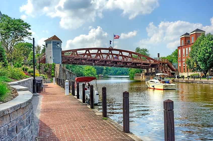 Fairport Village's lift bridge carries Main Street over the Erie Canal.