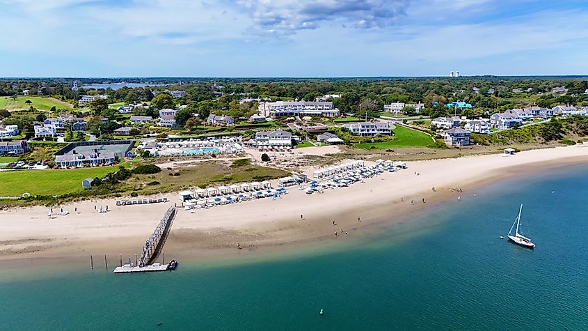 Aerial view of Chatham, Massachusetts, in summer.