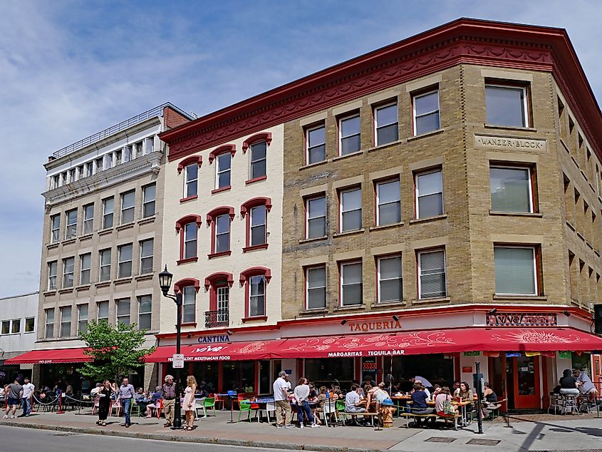 People in downtown in Ithaca, New York
