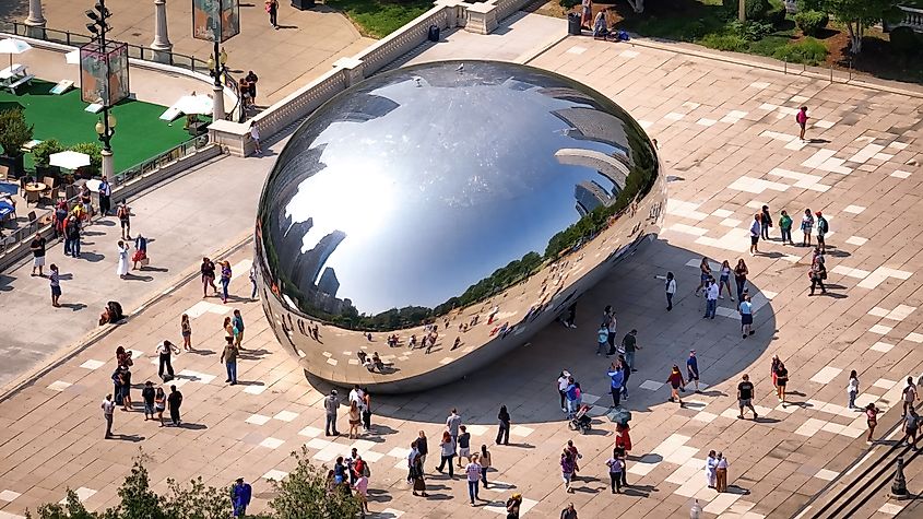 Aerial view of Cloud Gate at Millennium Park, Chicago