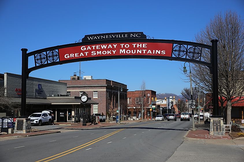 Editorial Photo Credit: OJUP via Shutterstock. Waynesville, North Carolina USA - February 5, 2025: Welcome sign to downtown Waynesville in Haywood County, NC.