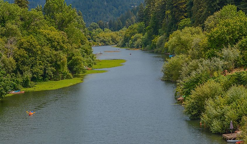 Beautiful Russian River flowing in Guerneville, Sonoma County, California