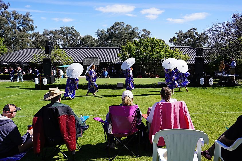 Spectators at a Japanese Dance Performance in the Japanese Garden in Cowra, New South Wales