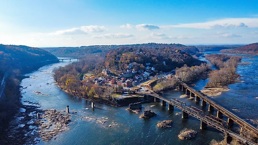 Aerial view of the Potomac River near Harpers Ferry.