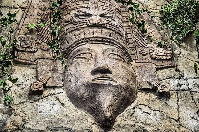 Mayan God carved in the rock