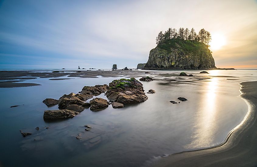 A serene beach scene near La Push, Washington.