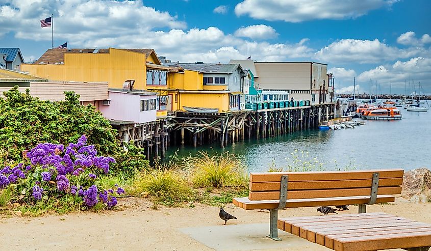 Colorful buildings on the old boardwalk in Monterey California