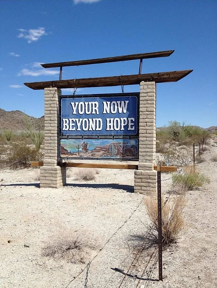 Famous sign in Hope, Arizona.