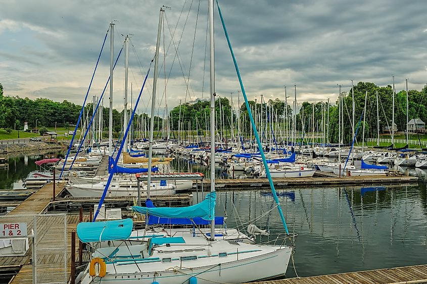 Boats at the pier in Grand Rivers, Kentucky
