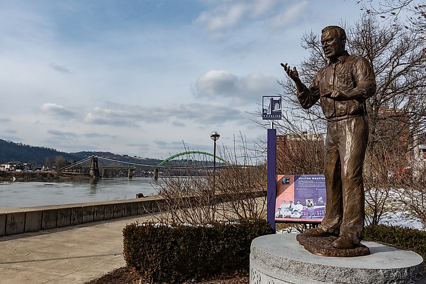 Memorial statue of Walter Reuther, a Wheeling native.