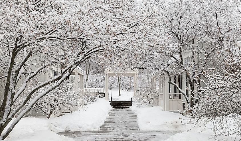 Wintry scene on Cornell University campus in Ithaca, NY