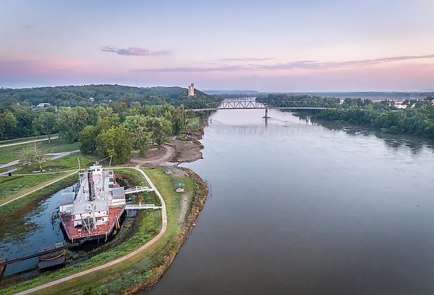 Hazy sunrise over the Missouri River, Brownville, Nebraska.