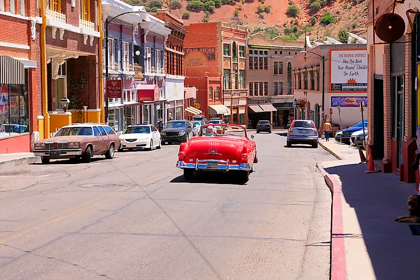 Businesses on Main Street, also called Tombstone Canyon Road, in the heart of downtown historic Bisbee