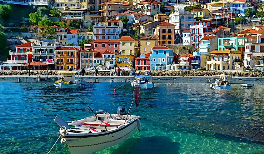 View of houses and sea on Greek Islands. 