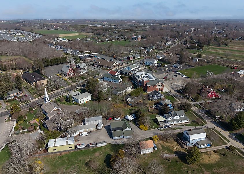 Aerial view of downtown Cutchogue, New York